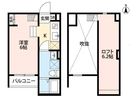 LE SOURIRE 大蓮北(ワンルーム/2階)の間取り写真