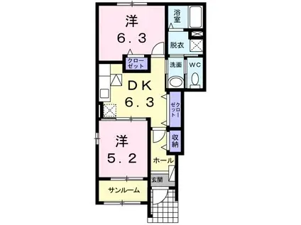 パークハウス(2DK/1階)の間取り写真