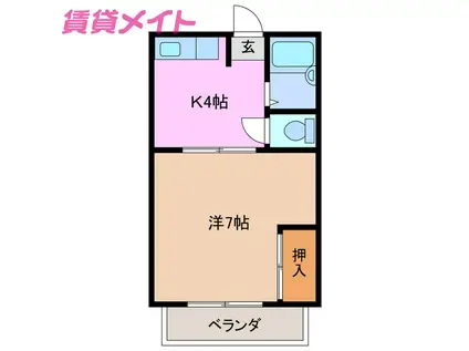 コスモハイツBELL(1K/2階)の間取り写真