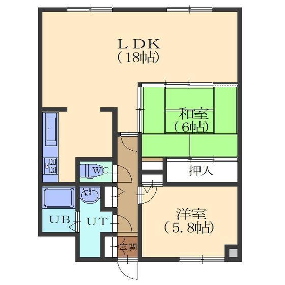 ライオンズマンション的場町(2LDK/1階)の間取り写真