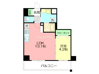 CASSIA藤沢本町(1LDK/4階)の間取り写真