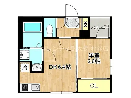 ハーモニーテラス大今里南II(1DK/2階)の間取り写真