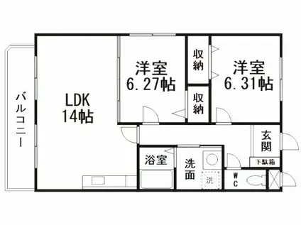プレジデント(2LDK/4階)の間取り写真