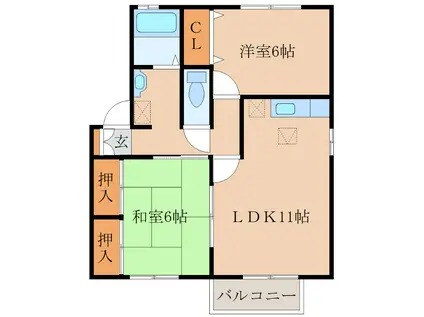 アヴニールK(2LDK/1階)の間取り写真