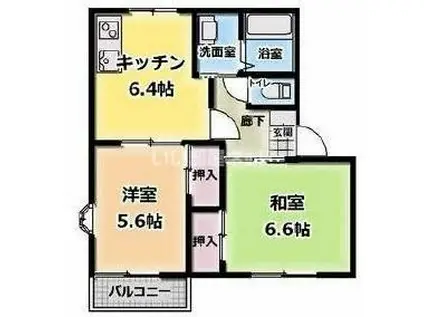 フレグランス岸(2DK/1階)の間取り写真