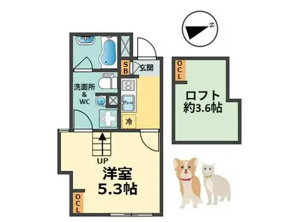 LOULOU今津(1K/1階)の間取り写真