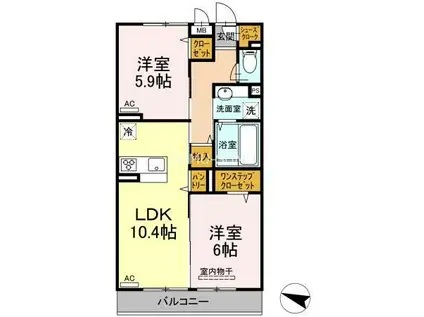 イースト GARDEN 綱島(2LDK/3階)の間取り写真