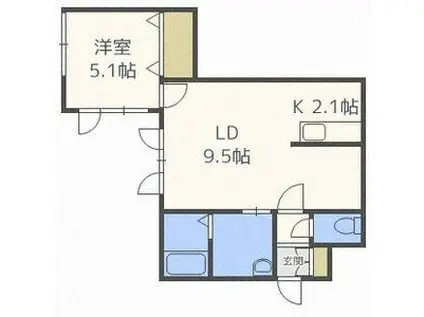 ディエーチ南あいの里(1LDK/1階)の間取り写真