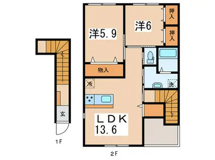 アンジュ エールA(2LDK/2階)の間取り写真