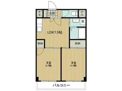 パラッツォ碑文谷(2DK/3階)の間取り写真