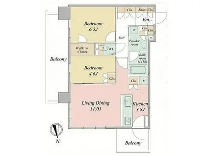 シティタワーズ東京ベイ(2LDK/23階)の間取り写真