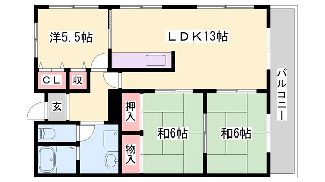高楽ハイツ(3LDK/4階)の間取り写真