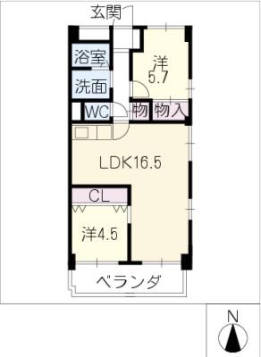 クロックタワー植田(2LDK/3階)の間取り写真