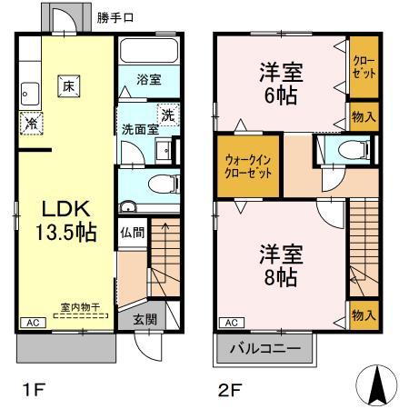アシェット・ソル B棟(2LDK/1階)の間取り写真