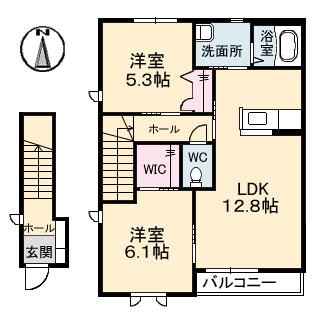 シャーメゾンサンパティオ(2LDK/2階)の間取り写真