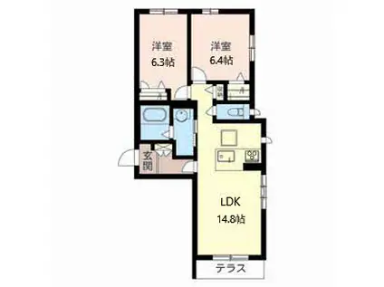 カーサK(2LDK/1階)の間取り写真