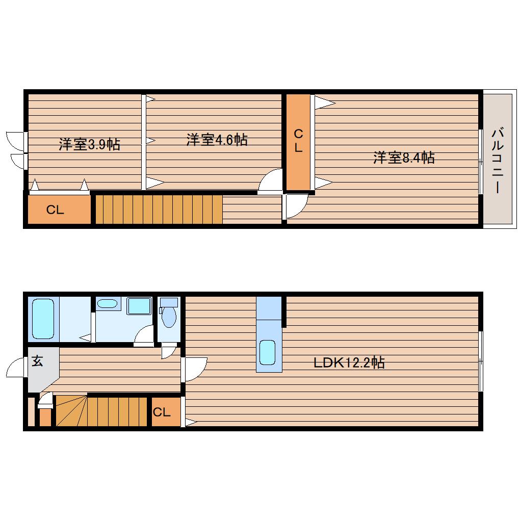 アスコット古川I番館(3LDK/1階)の間取り写真
