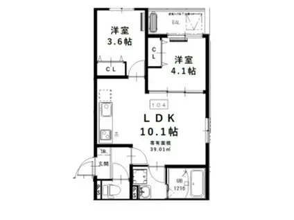 ディーポルタヴィアーレ(2LDK/2階)の間取り写真