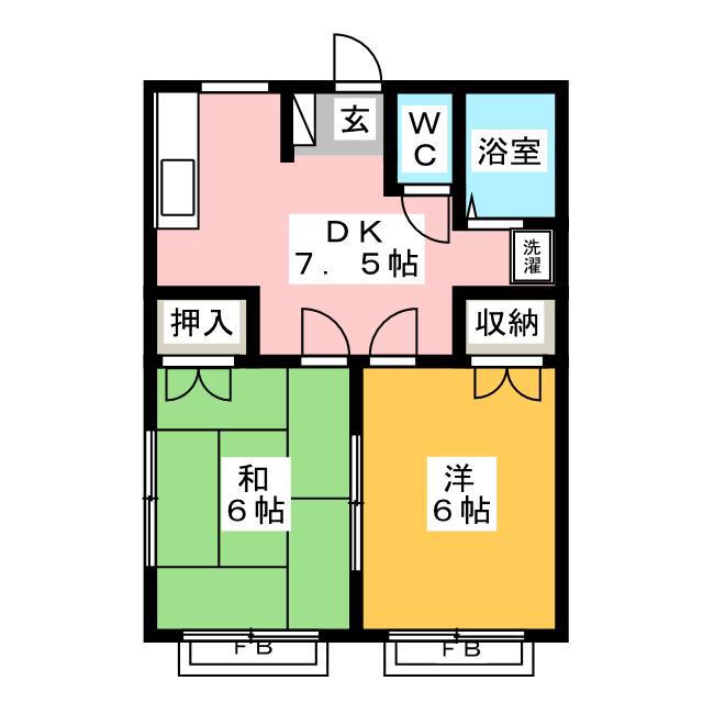 リベルティ2(2DK/1階)の間取り写真