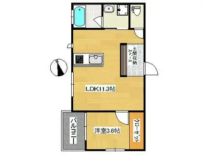 エリーナプラザ梅林駅前II(1LDK/2階)の間取り写真