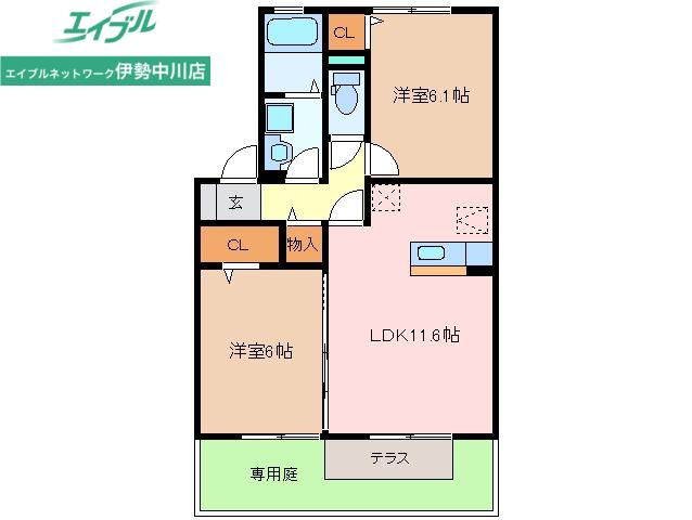 春夏秋冬 夏(2LDK/1階)の間取り写真