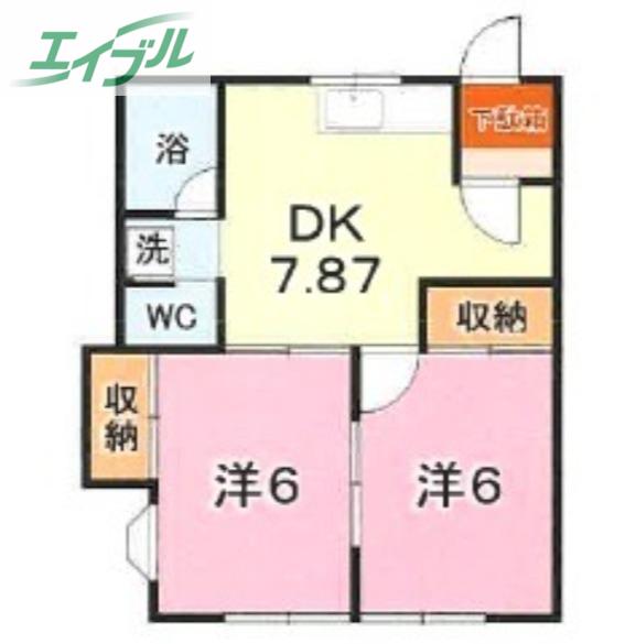 シエントリー胡摩田(2DK/1階)の間取り写真