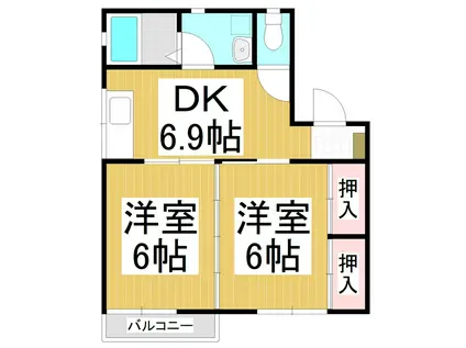 アトゥレ若葉II(2DK/2階)の間取り写真