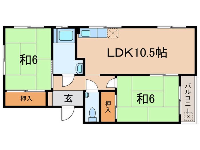 高羽マンション西館(2LDK/1階)の間取り写真