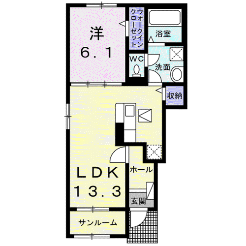 クレインB(1LDK/1階)の間取り写真