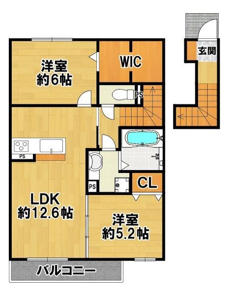 ボヌールメゾン(2LDK/2階)の間取り写真