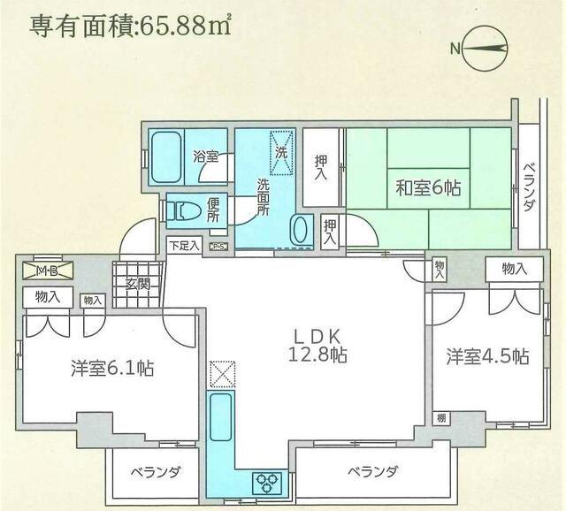 エクセルハイム常盤(3LDK/3階)の間取り写真