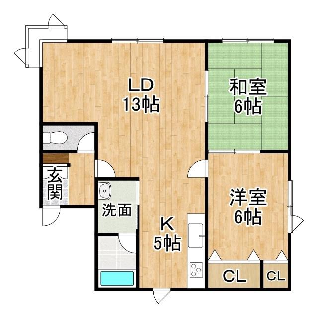 西24南3上下二戸B(2LDK/2階)の間取り写真