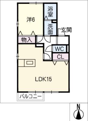 プリマベーラ B棟(1LDK/1階)の間取り写真