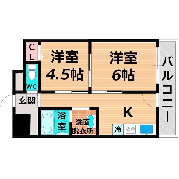 ニューハイツ川端(2DK/3階)の間取り写真