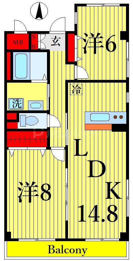 ヴェルドミール カシマ(2LDK/2階)の間取り写真