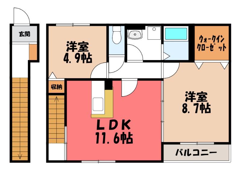 フォレストIII(2LDK/2階)の間取り写真
