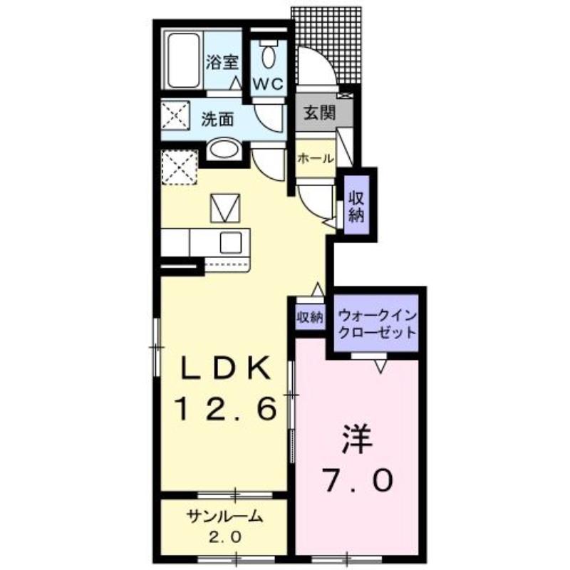 ジュネス B(1LDK/1階)の間取り写真