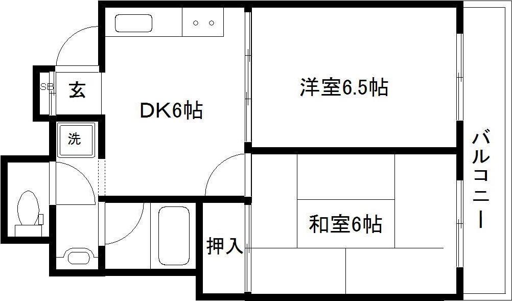 貸マンション 仙台市若林区大和町2丁目(2DK/5階)の間取り写真