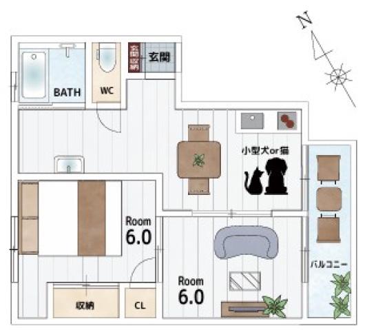 BAUHAUS舟入南(2DK/3階)の間取り写真