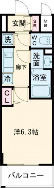 プレサンスみなと元町駅前(1K/4階)の間取り写真