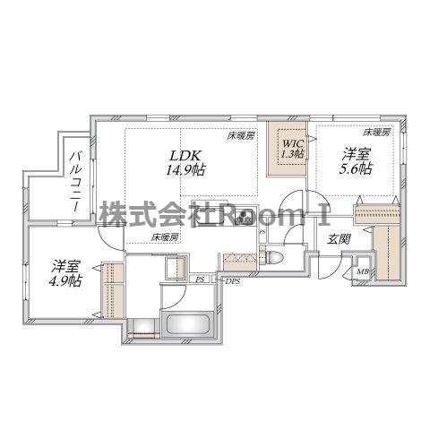 中央区上町1丁目へーベルメゾン・旭化成ヘー(2LDK/3階)の間取り写真