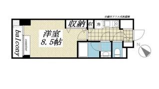メゾンドヴィレ日本橋中州(1K/8階)の間取り写真