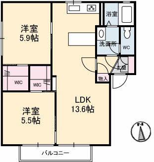 T クレマチス 新保(2LDK/2階)の間取り写真