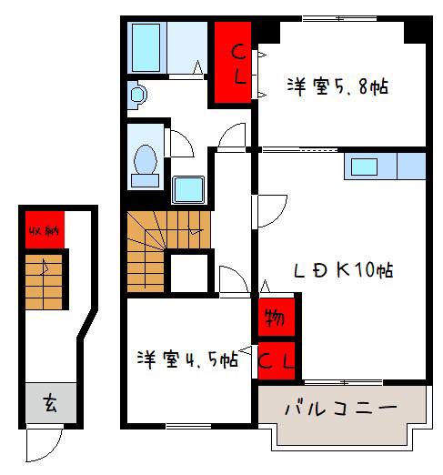 ピースフルコート(2LDK/2階)の間取り写真