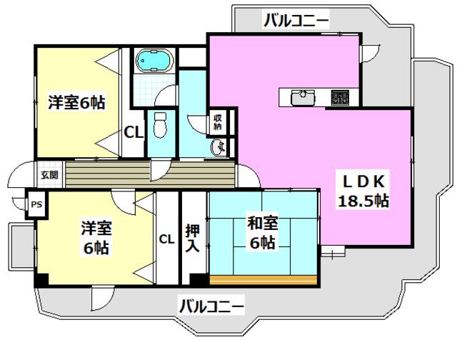 ロイヤル南茨木(3LDK/2階)の間取り写真