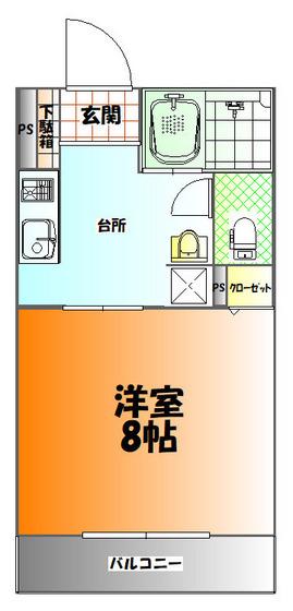ボヌールイースト(1K/2階)の間取り写真