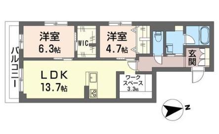 ラ・ヴィ(2LDK/3階)の間取り写真