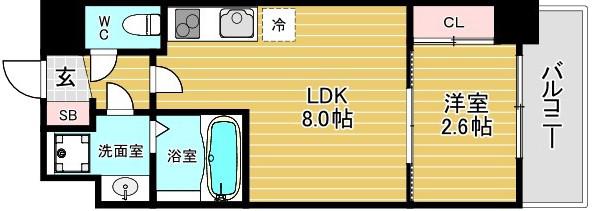 セレニテ夕陽丘エクラ(1LDK/15階)の間取り写真