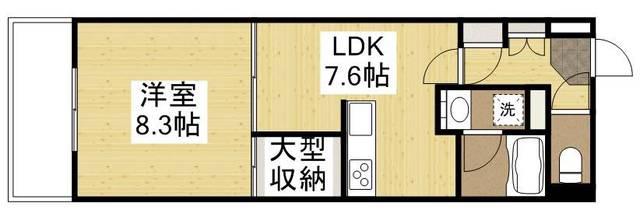 フラットリア春日(1DK/6階)の間取り写真