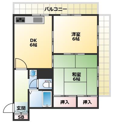 サンシャイン西宮(2DK/7階)の間取り写真